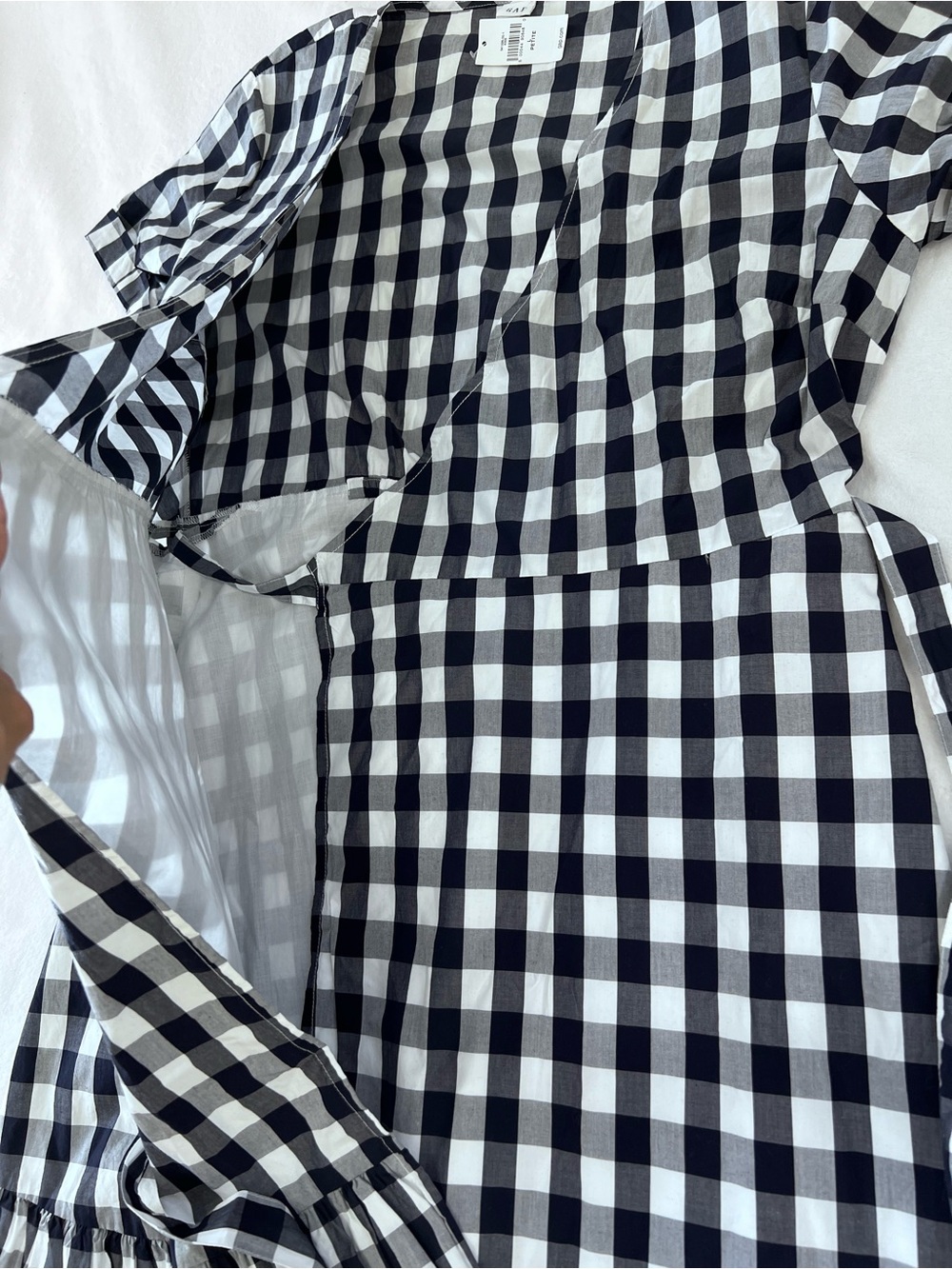 GAP Navy and White Gingham Wrap Midi Dress - Picture 5 of 9